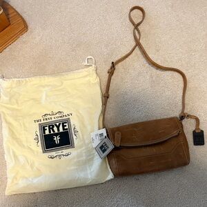 Frye Beige Melissa Foldover Leather  Crossbody